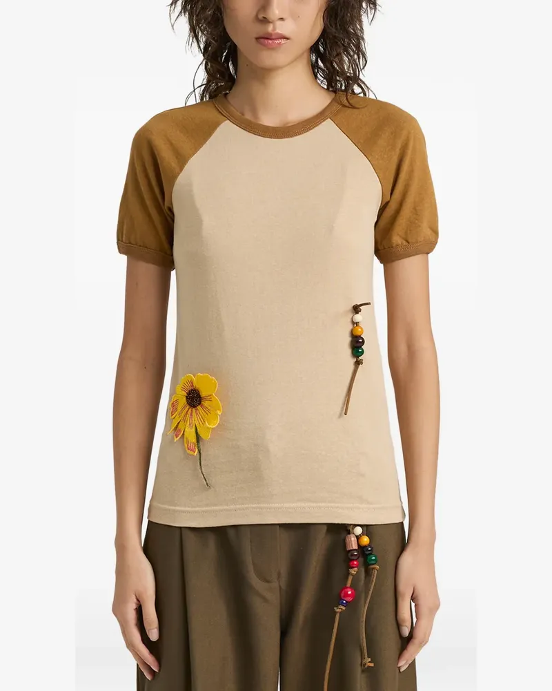 Song For The Mute flower-appliqué T-shirt - Nude Nude