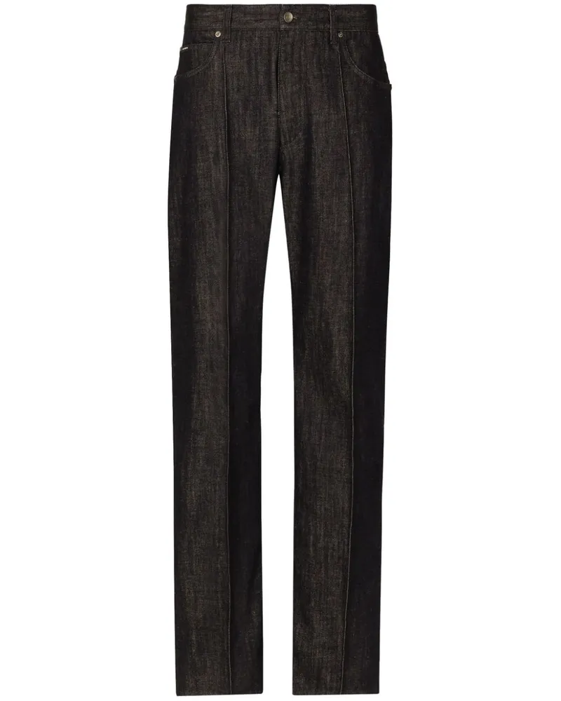 Dolce & Gabbana Wide-Leg-Jeans mit Logo-Applikation - Schwarz Schwarz