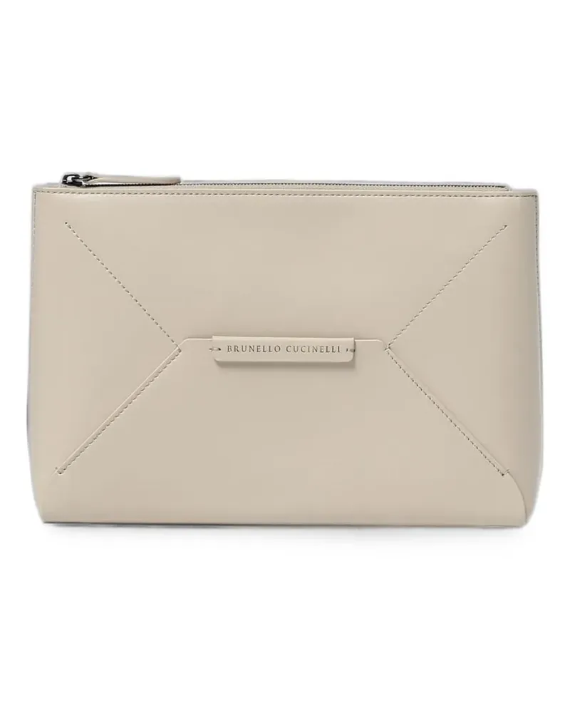 Brunello Cucinelli logo-plaque leather clutch bag - Nude Nude