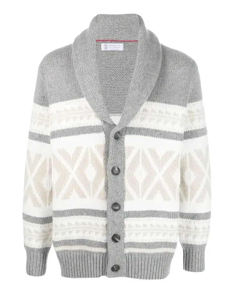 Brunello Cucinelli pattern-intarsia knitted cardigan - Grau Grau