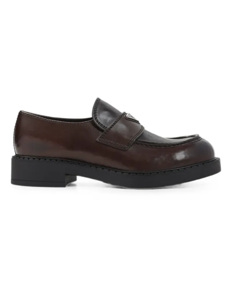 Prada logo-plaque calf leather loafers - Braun Braun
