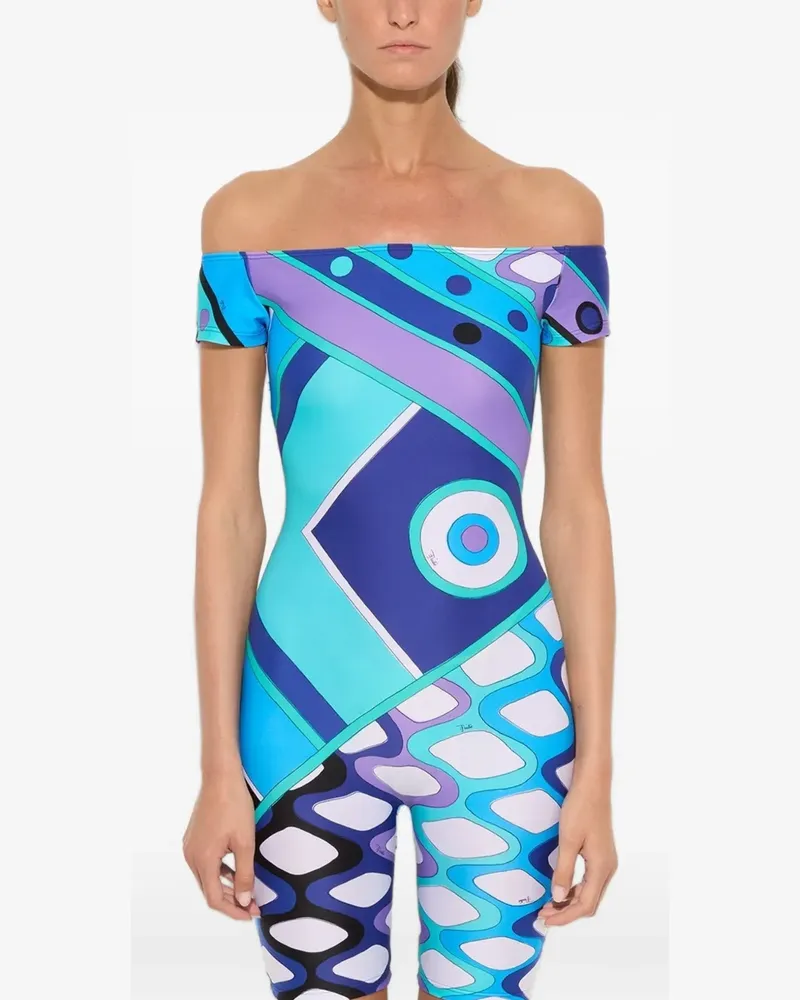 Emilio Pucci Schulterfreier Vivara Playsuit mit Iride-Print - Blau Blau