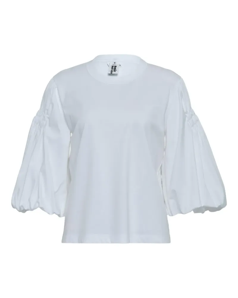 Noir Kei Ninomiya gathered-sleeve cotton T-shirt - Weiß Weiß