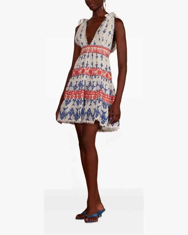 FARM Rio fish-print tiered-design mini dress - Weiß Weiß