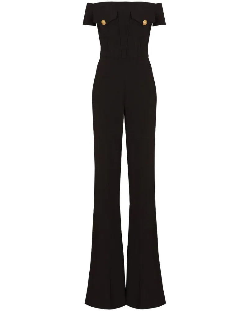 Balmain Schulterfreier Jumpsuit - Schwarz Schwarz