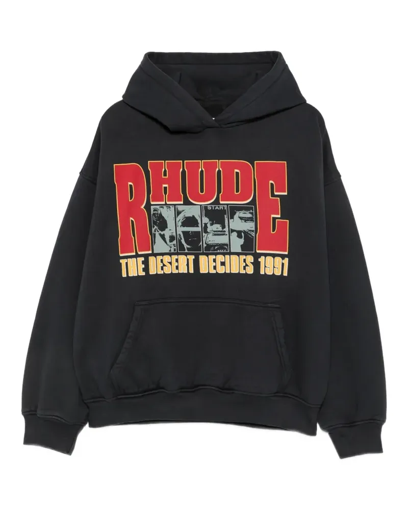 RHUDE graphic-print drawstring hoodie - Schwarz Schwarz