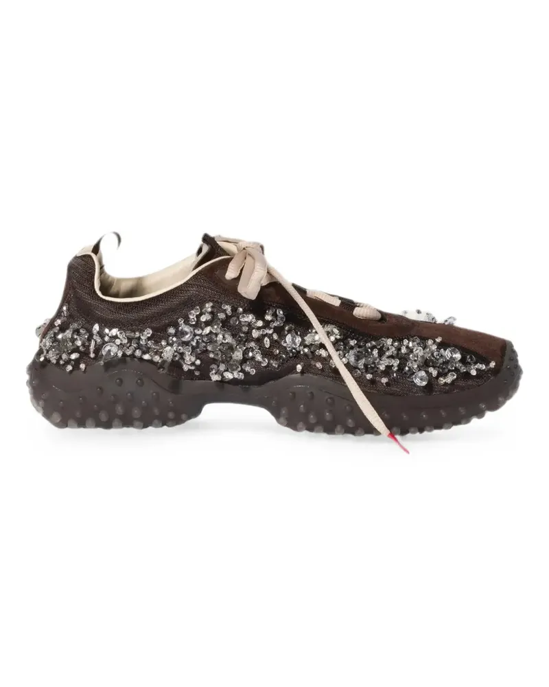 Miu Miu Bubble embroidered technical fabric and suede sneakers - Braun Braun