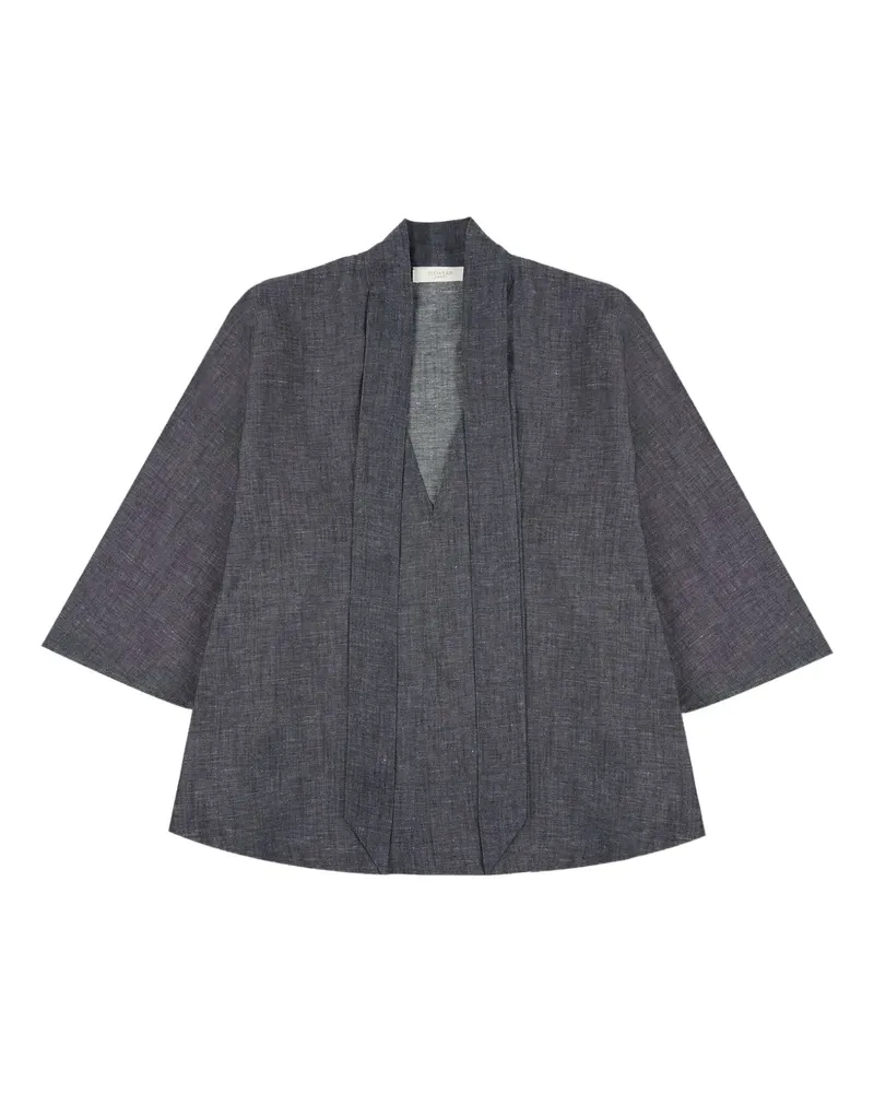 Glanshirt Oberteil mit Schleifenkragen - Blau Blau
