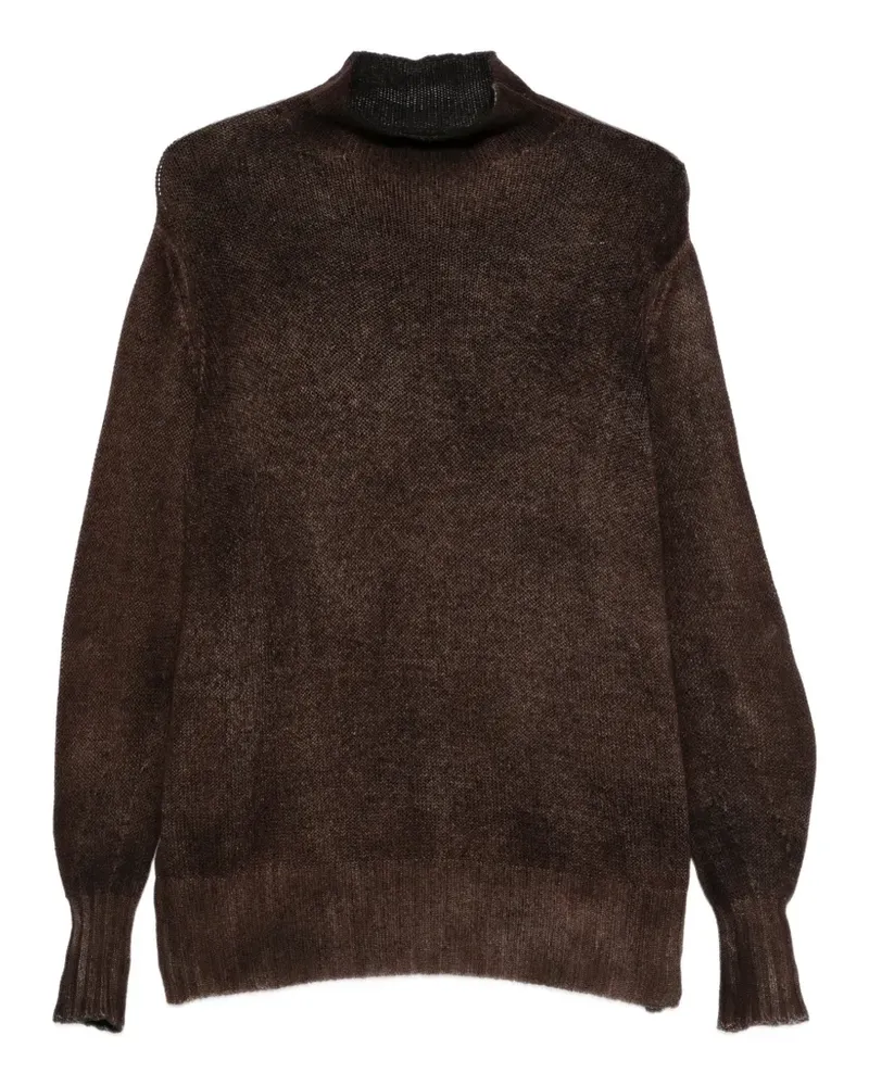 Avant Toi Stehkragen-Pullover mit geripptem Besatz - Braun Braun