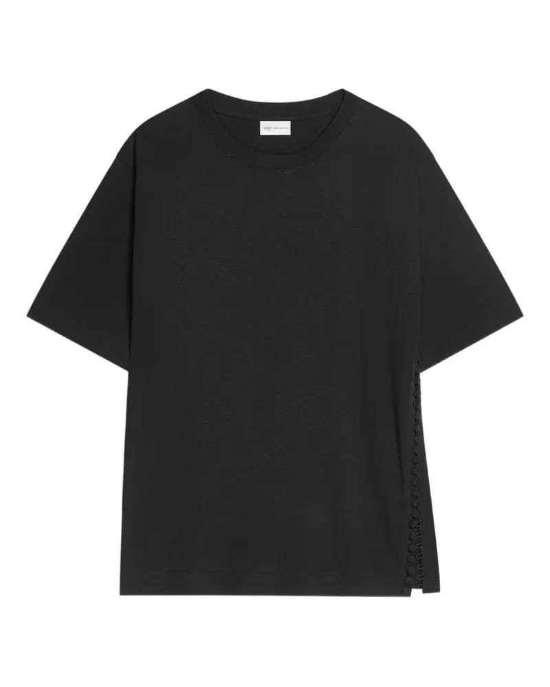Dries van Noten Rundhals-T-Shirt mit Zierknöpfen - Schwarz Schwarz