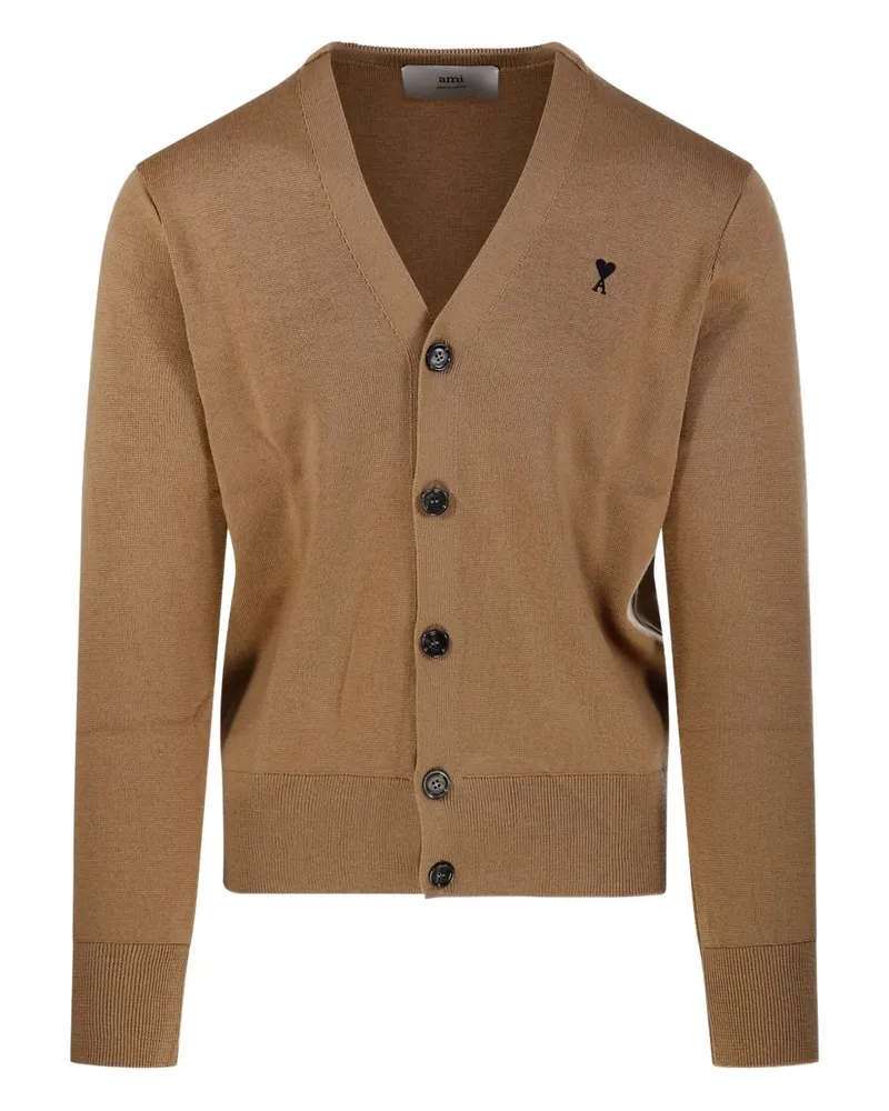 AMI Paris logo-embroidered v-neck cardigan - Braun Braun