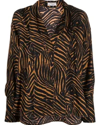 Alberto Biani Seidenbluse mit Animal-Print Braun