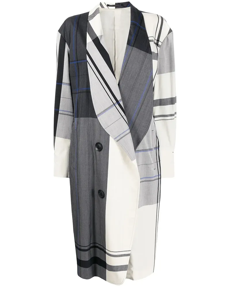 Yohji Yamamoto Einreihiger Mantel mit Karomuster - Mehrfarbig Mehrfarbig