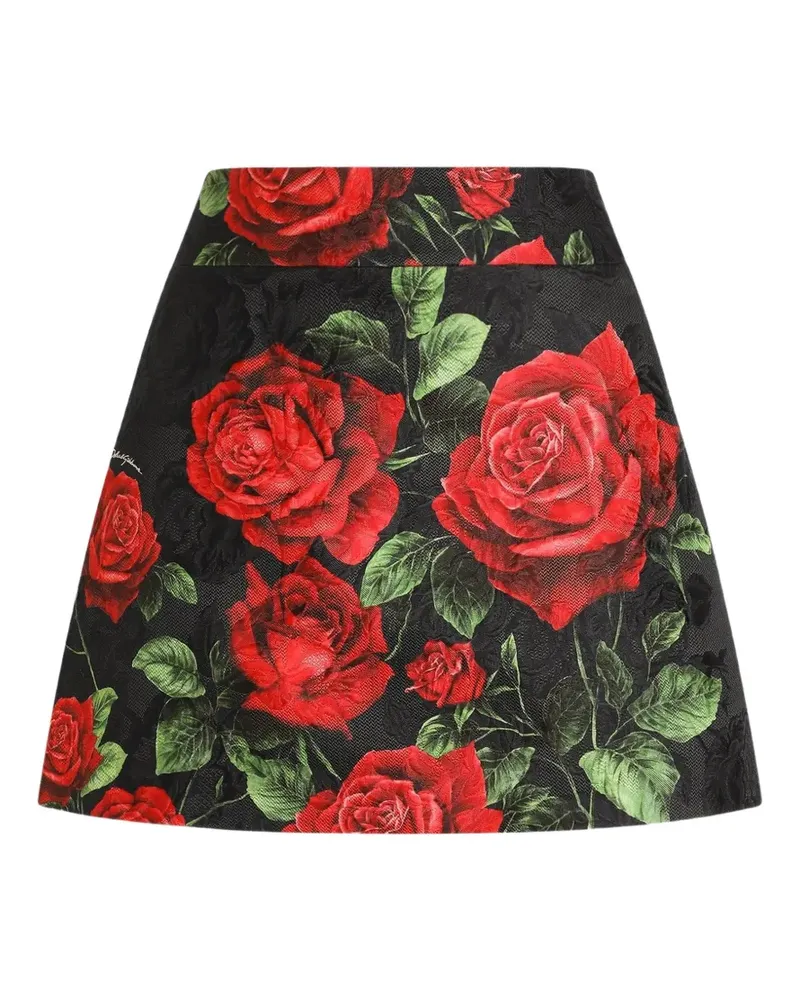 Dolce & Gabbana Brokatrock mit Rosen-Print - Schwarz Schwarz