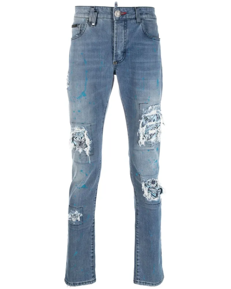 Philipp Plein Slim-Fit-Jeans mit Distressed-Detail - Blau Blau