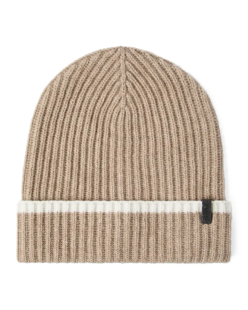 Brunello Cucinelli Gerippte Beanie mit Streifen - Nude Nude