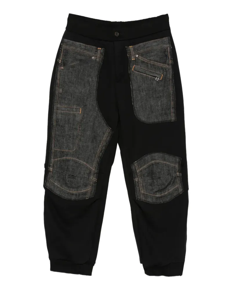 individual sentiments patchwork denim-panelled track pants - Schwarz Schwarz