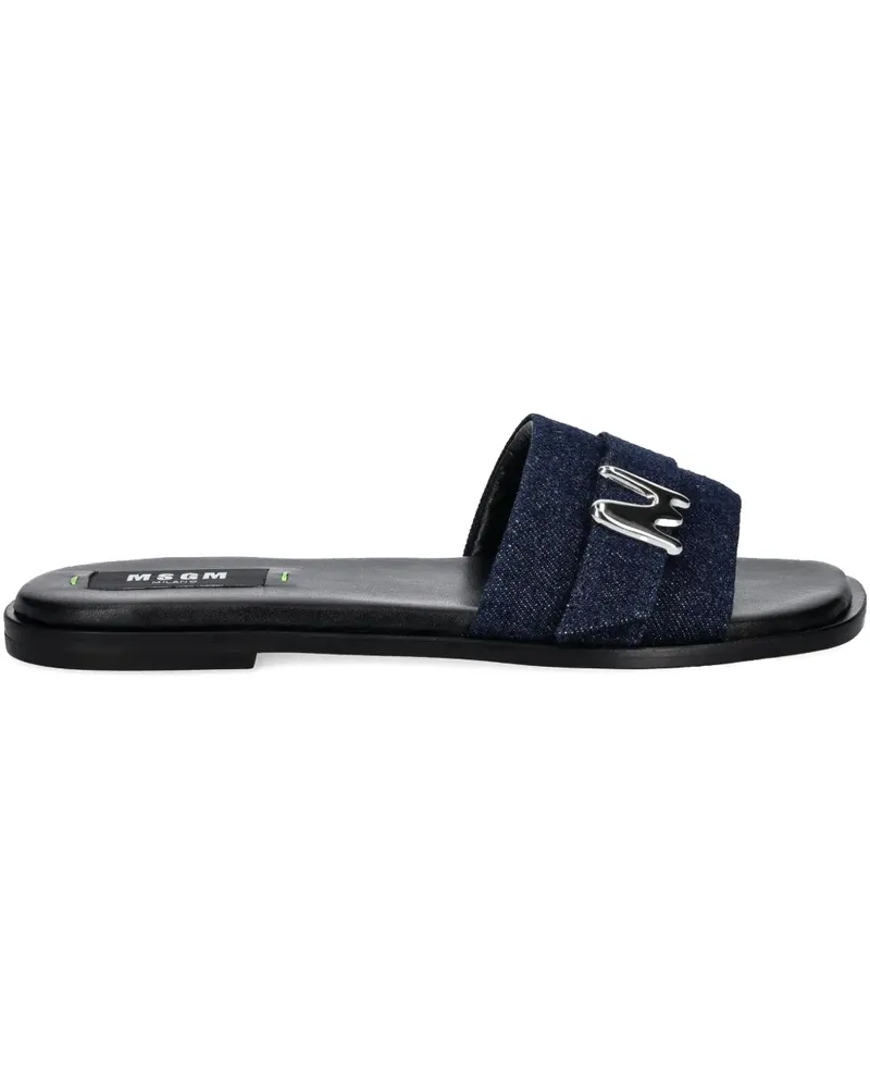 MSGM Pantoletten mit Logo-Schild - Blau Blau