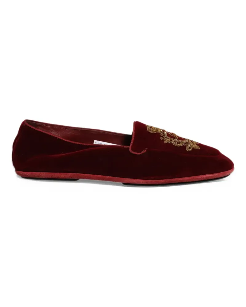 Dolce & Gabbana Loafer aus Samt mit Kronenstickerei - Rot Rot