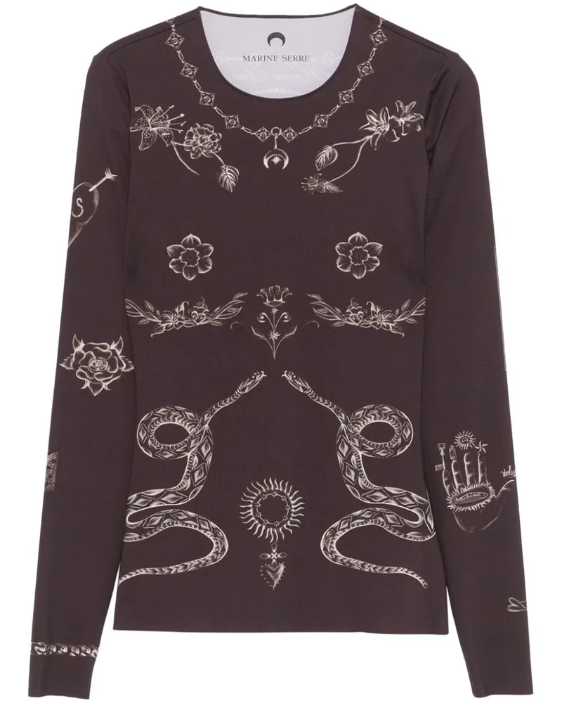Marine Serre Oberteil mit Tattoo-Print - Braun Braun