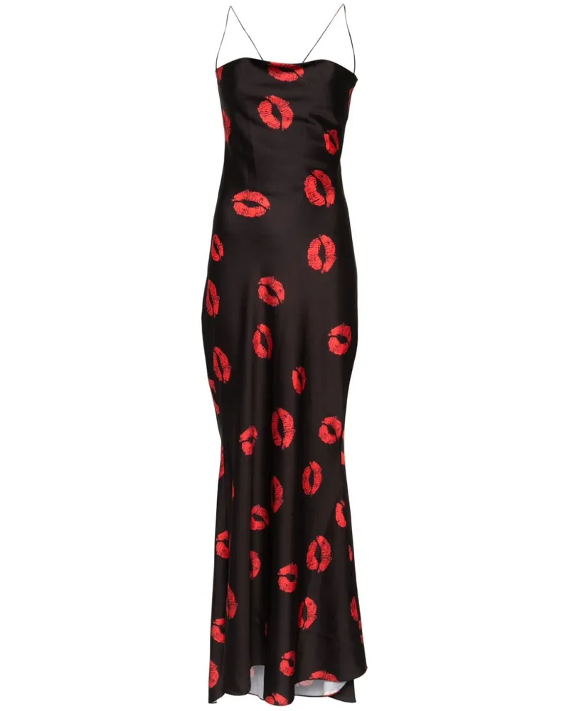 Parlor Trägerkleid mit Kuss-Print Schwarz