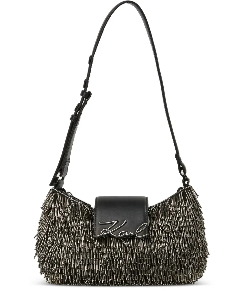 Karl Lagerfeld Signature Schultertasche mit Perlen - Schwarz Schwarz