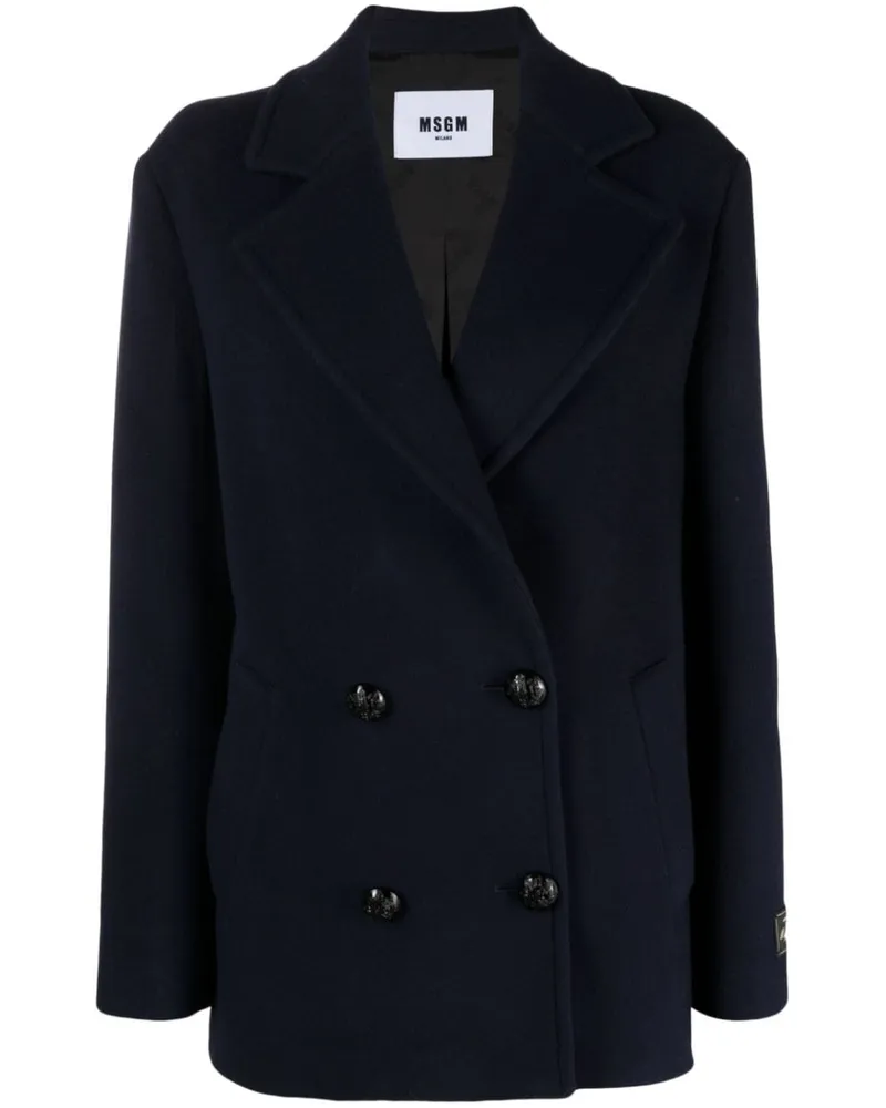 MSGM Doppelreihiger Blazer mit Logo-Patch Blau