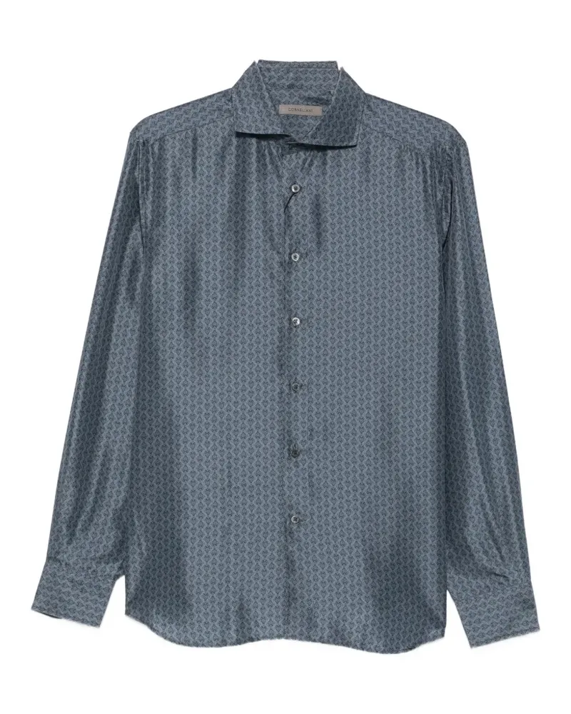 Corneliani floral-print long-sleeve shirt - Blau Blau