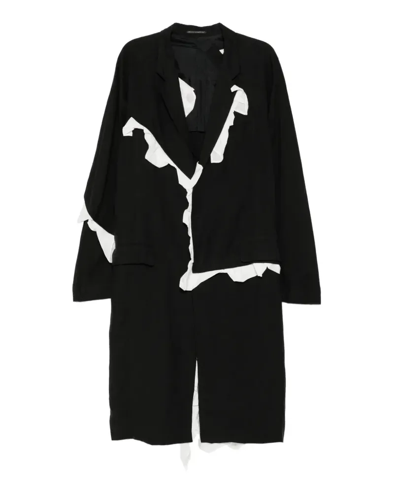 Yohji Yamamoto Mantel mit gerüschtem Revers - Schwarz Schwarz
