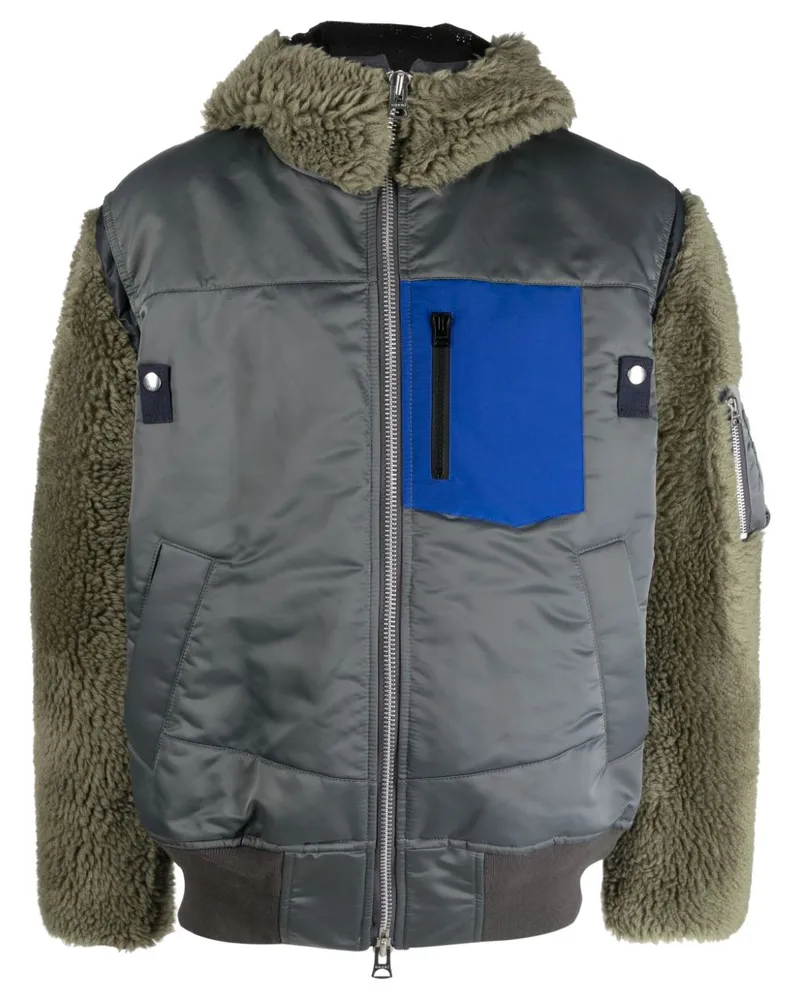 Sacai Kapuzenjacke in Colour-Block-Optik Grau