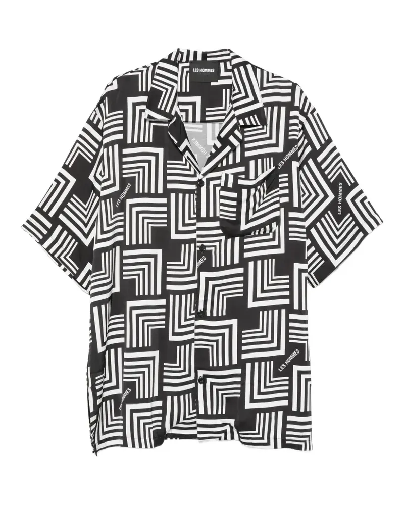 Les Hommes geometric-pattern logo-print shirt - Schwarz Schwarz