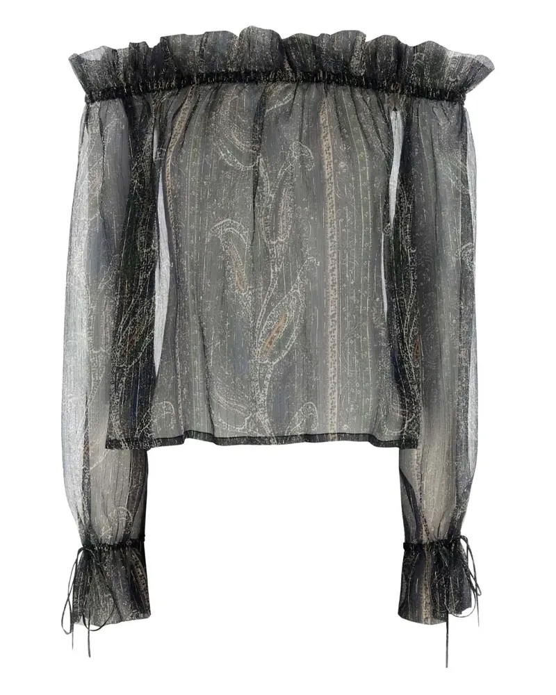 Saint Laurent Kreppbluse mit Print - Schwarz Schwarz