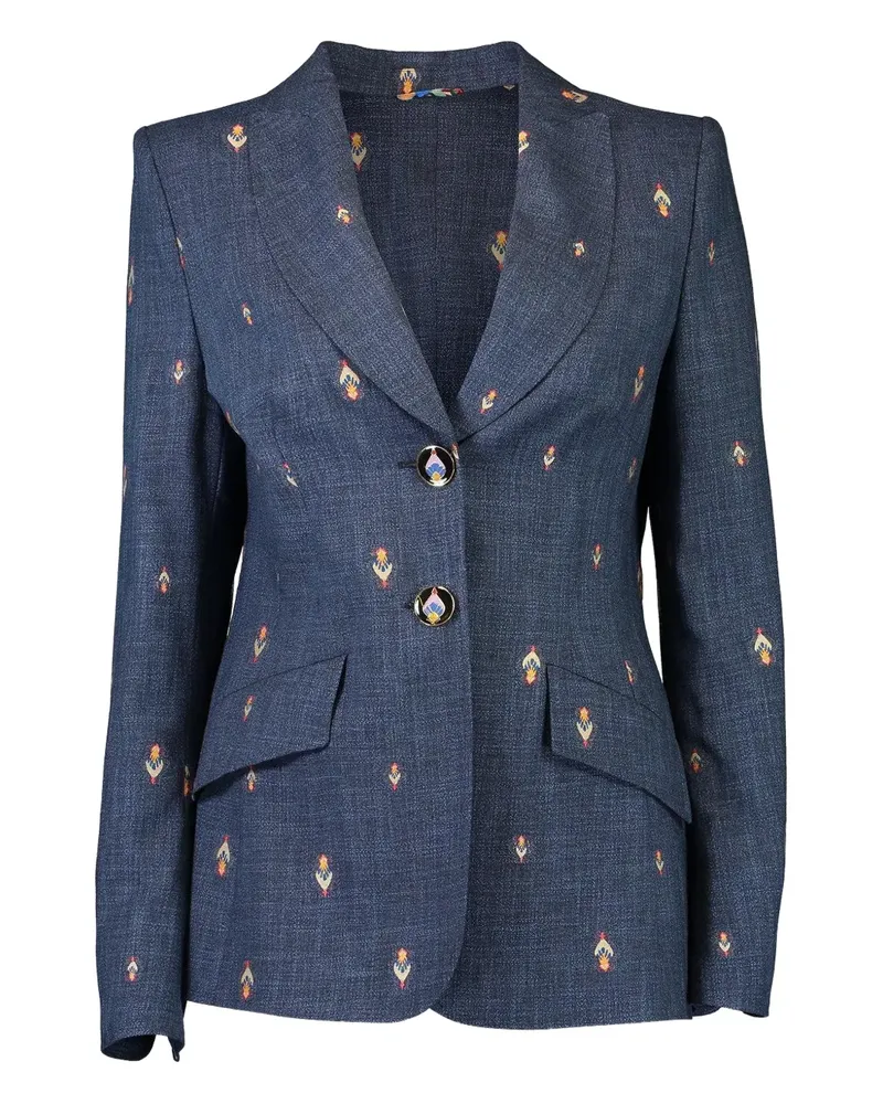 Maison Common floral-embroidery denim blazer - Blau Blau