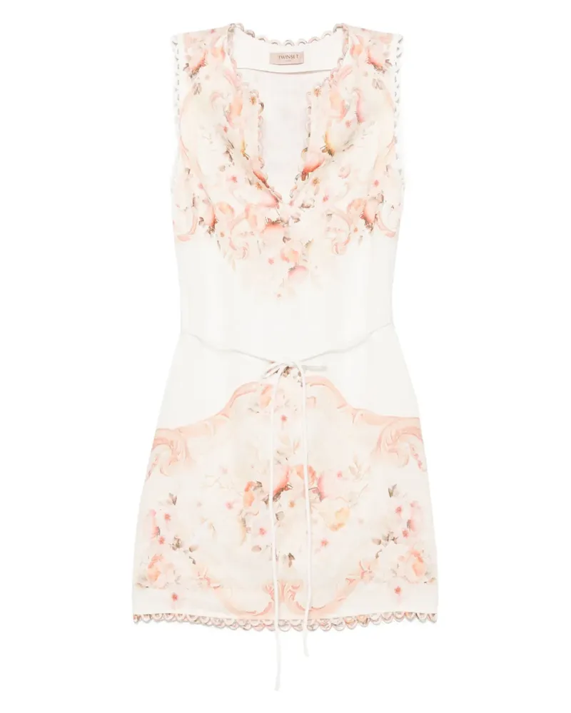 Twin-Set Minikleid mit Blumen-Print - Weiß Weiß