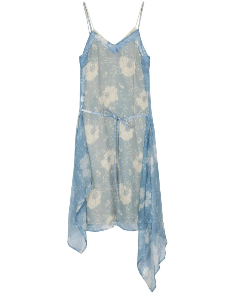 PLAN C Seidenkleid mit Blumen-Print - Blau Blau