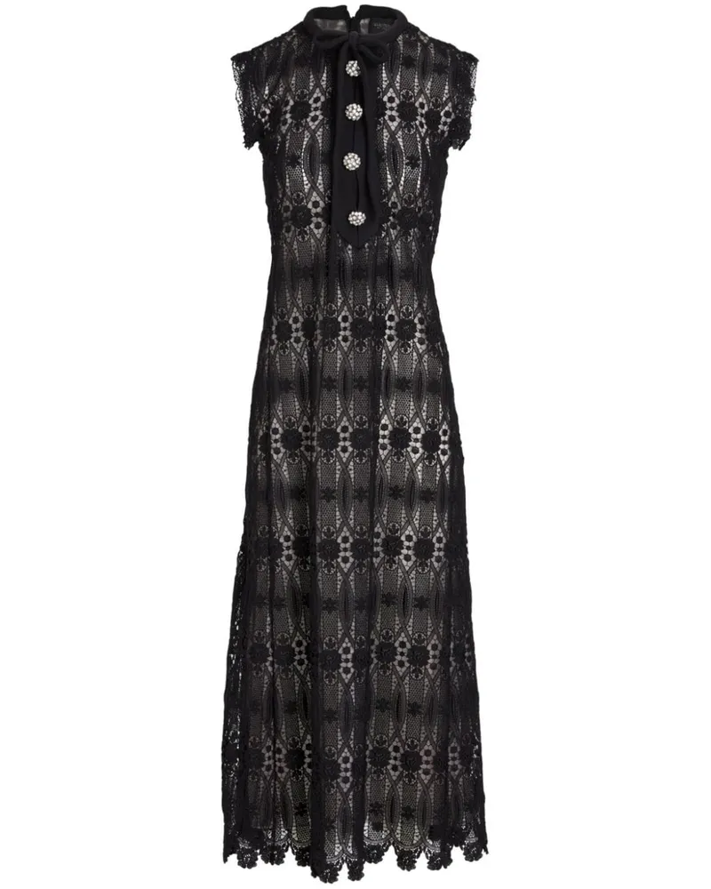 Giambattista Valli long embroidered macramé dress Schwarz