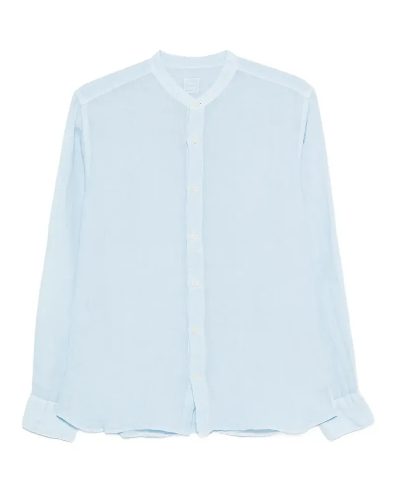 120% Lino linen band-collar shirt - Blau Blau