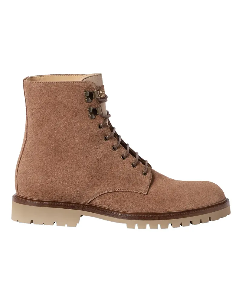Brunello Cucinelli lace-up suede ankle boots - Nude Nude