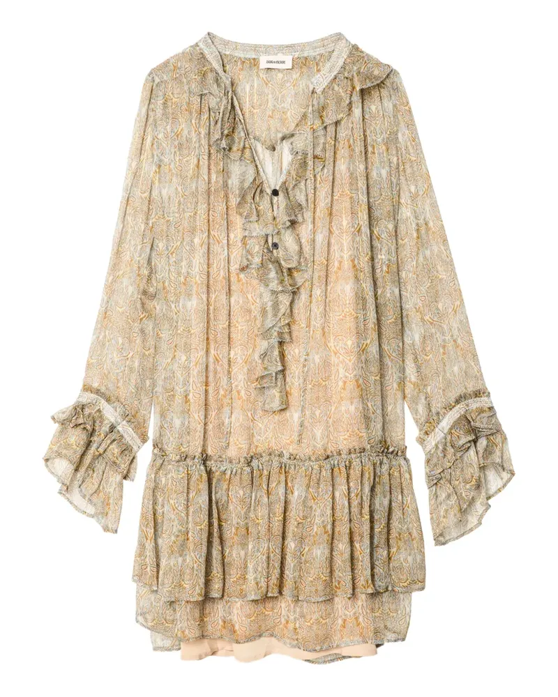 Zadig & Voltaire Gerüschtes Ralice Paisley-Minikleid - Nude Nude