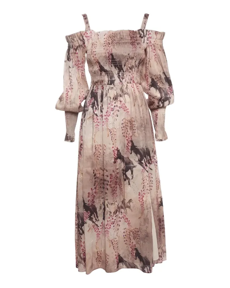 AllSaints Lary Dionne Midikleid mit Blumenprint - Nude Nude
