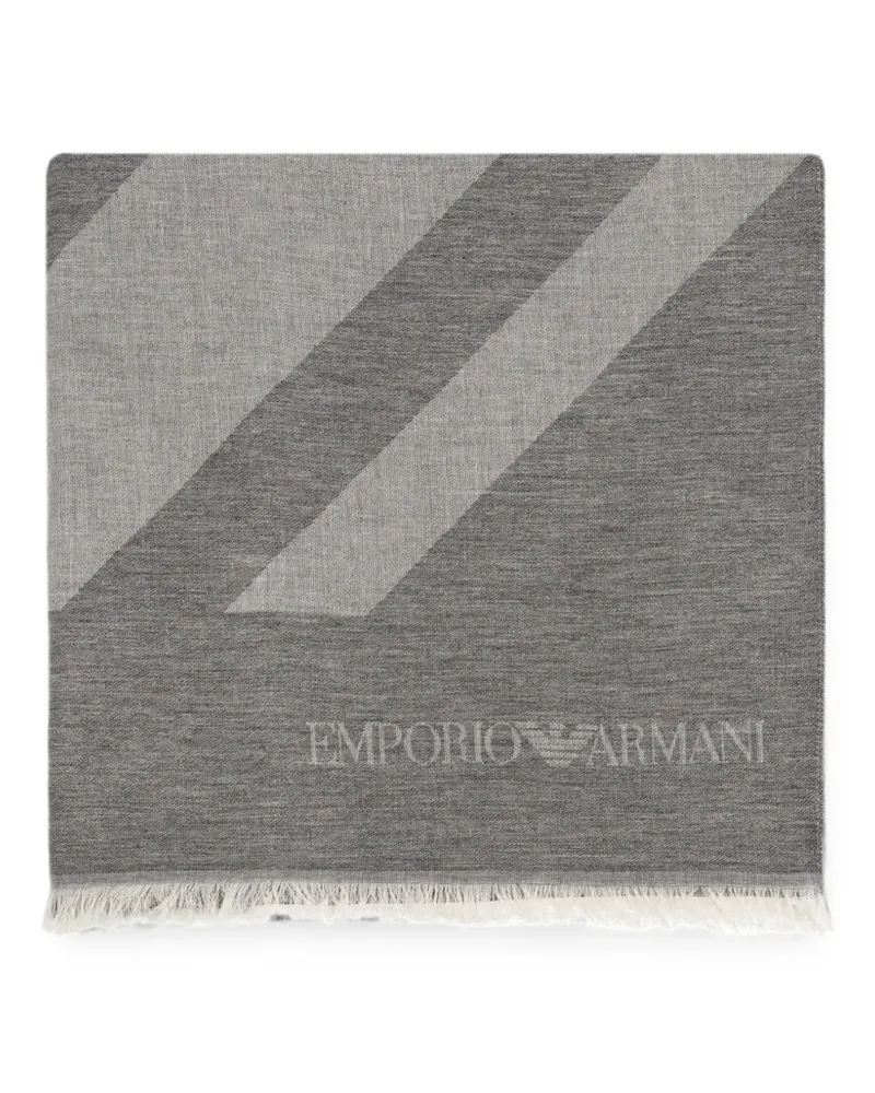 Emporio Armani logo-print frayed scarf - Grau Grau