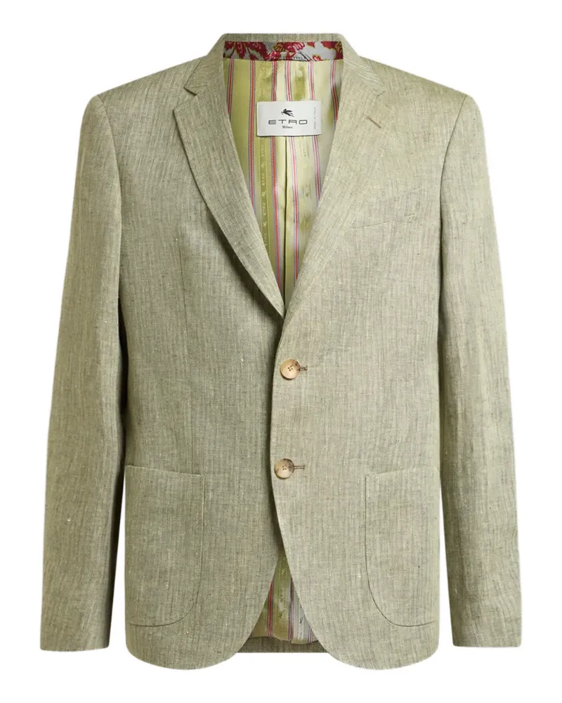 Etro chevron-motif single-breasted linen jacket - Grün Grün