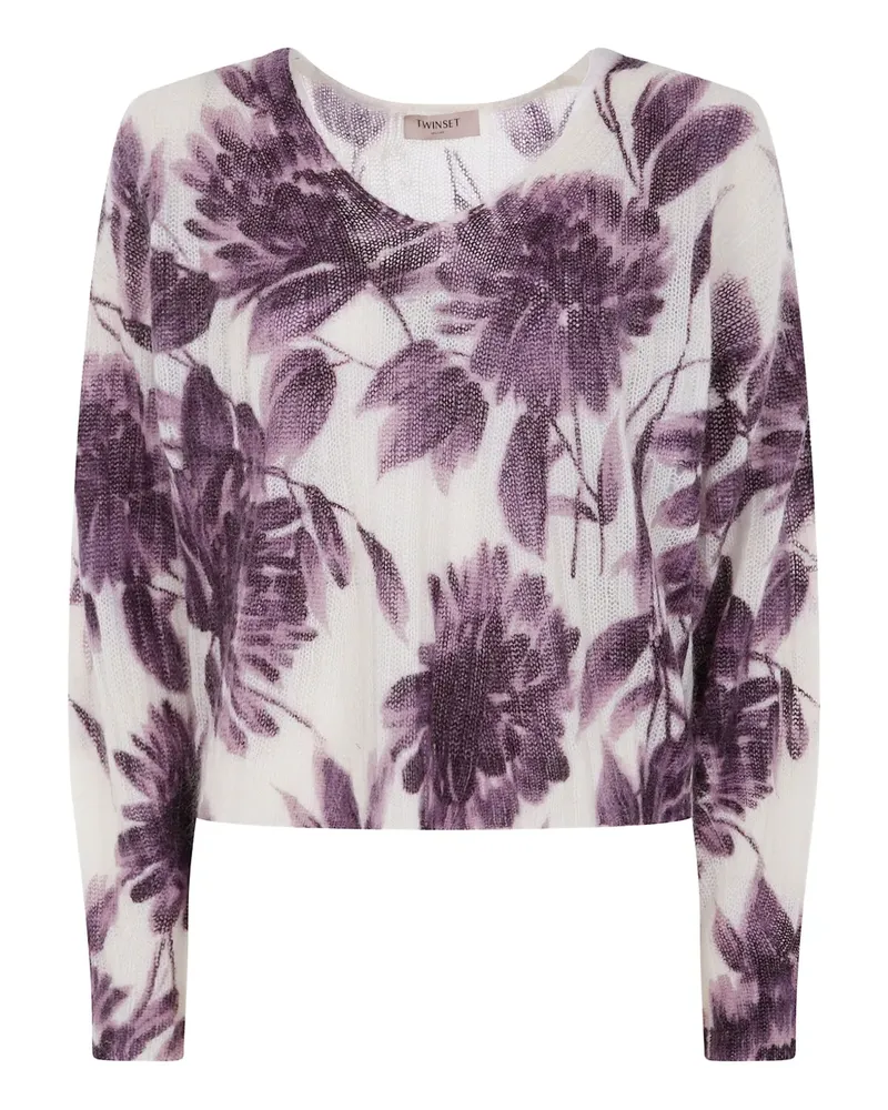 Twin-Set Pullover mit Blumen-Print - Weiß Weiß