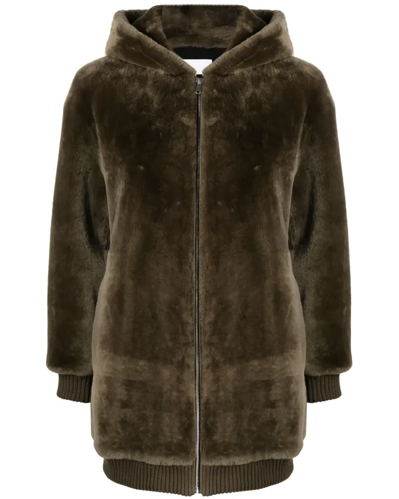 Yves Salomon Mantel aus Shearling mit Kapuze - Grün Grün