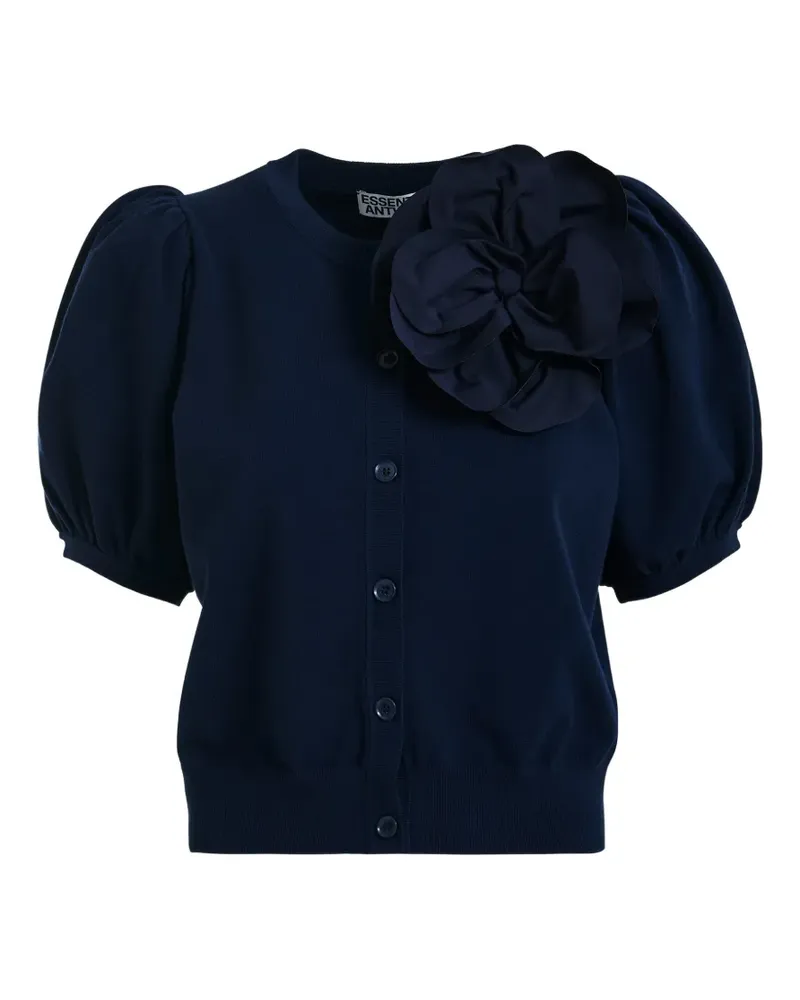 Essentiel flower-brooch puffed-sleeve cardigan - Blau Blau