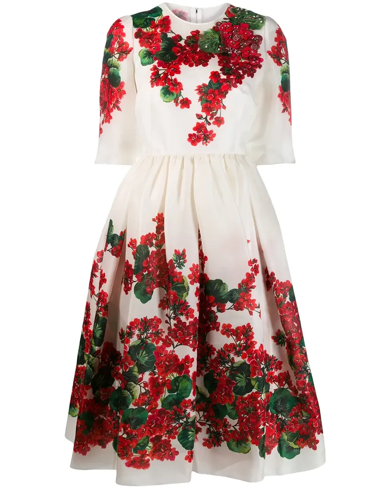 Dolce & Gabbana Midikleid mit Blumen-Print - Weiß Weiß