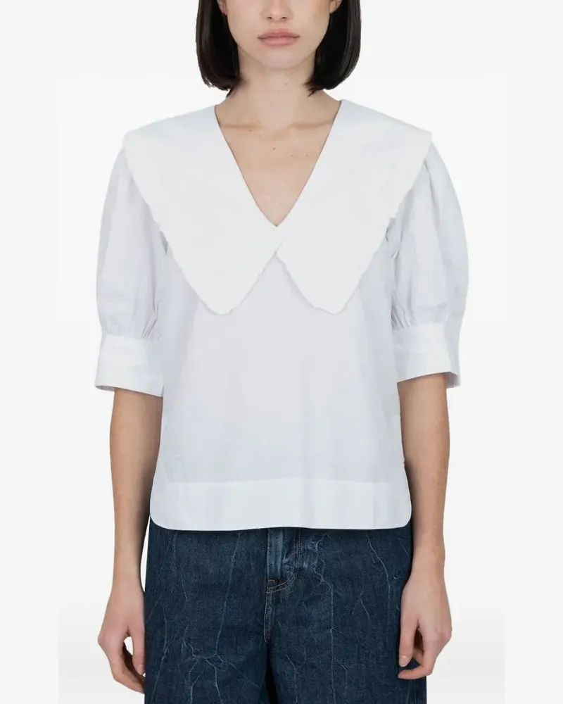 Ganni Bluse mit Rüschenkragen - Weiß Weiß