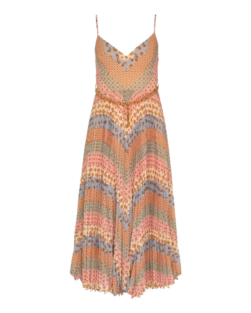Zimmermann Plissiertes Sunray Midikleid mit Chevron-Print - Nude Nude