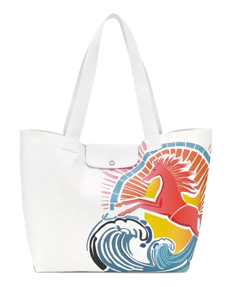 Longchamp L Le Pliage Tote Bag mit Pferde-Print - Weiß Weiß