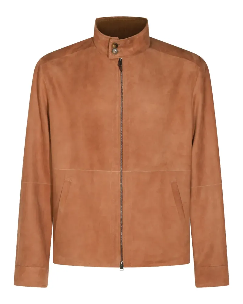 Canali zip-up stand-collar leather jacket - Braun Braun